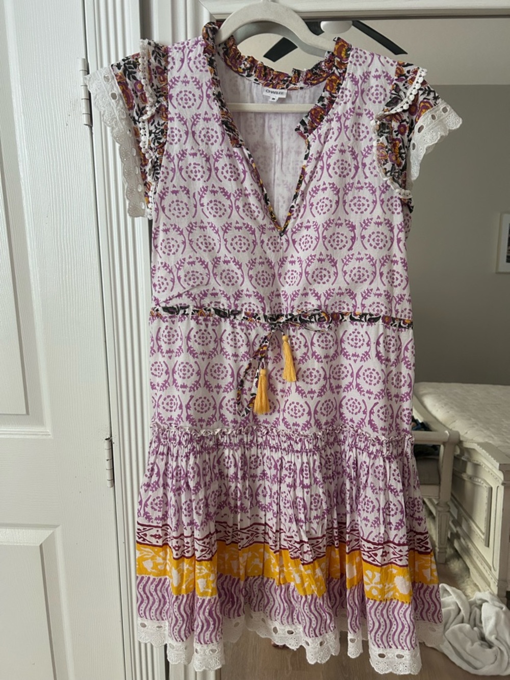CHARLESTON SHOE CO. Purple and Yellow Printed Mini Dress
